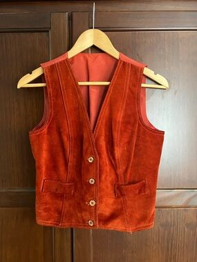 Women’s Vintage Suede/Leather Button-Front Vest Fully Lined Made in Uruguay M